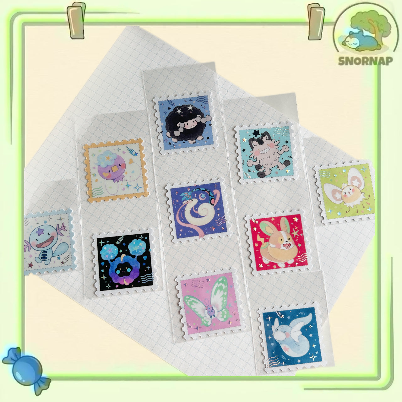 "stamp sticker A" Stickers 10 pc set